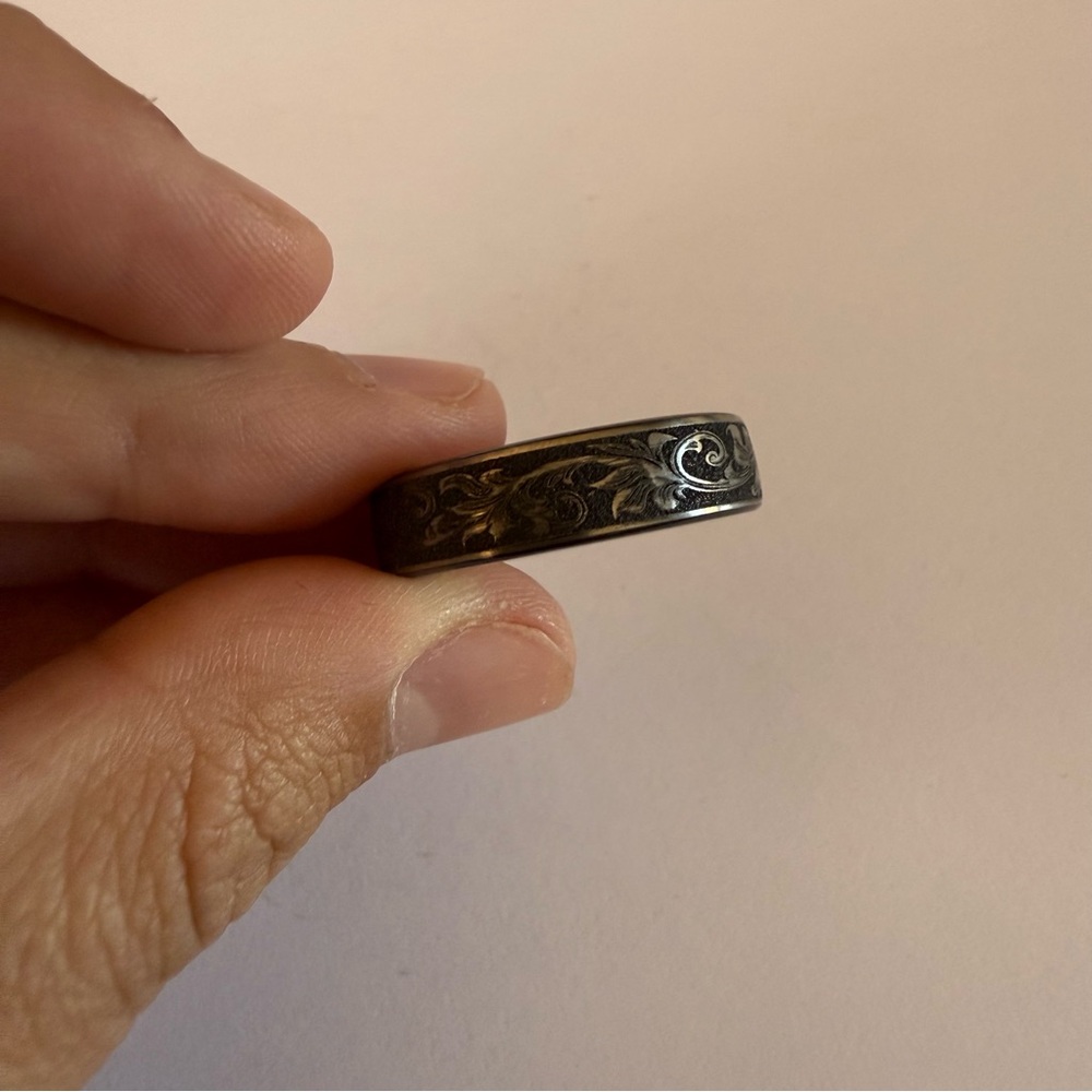 Manly Bands size 12 Engraved Filigree Wedding Band Titanium